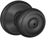 Schlage F Series F40VGEO622 Privacy Lockset, Round Design, Knob Handle, Matte Black, Metal, Black, Interior Locking